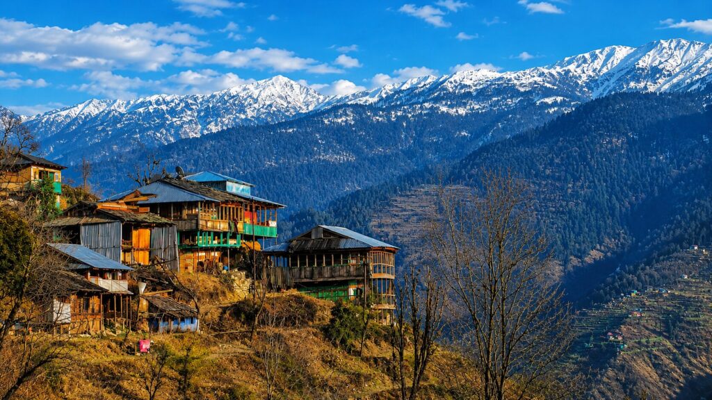 Kalap Uttarakhand village view with snow mountains