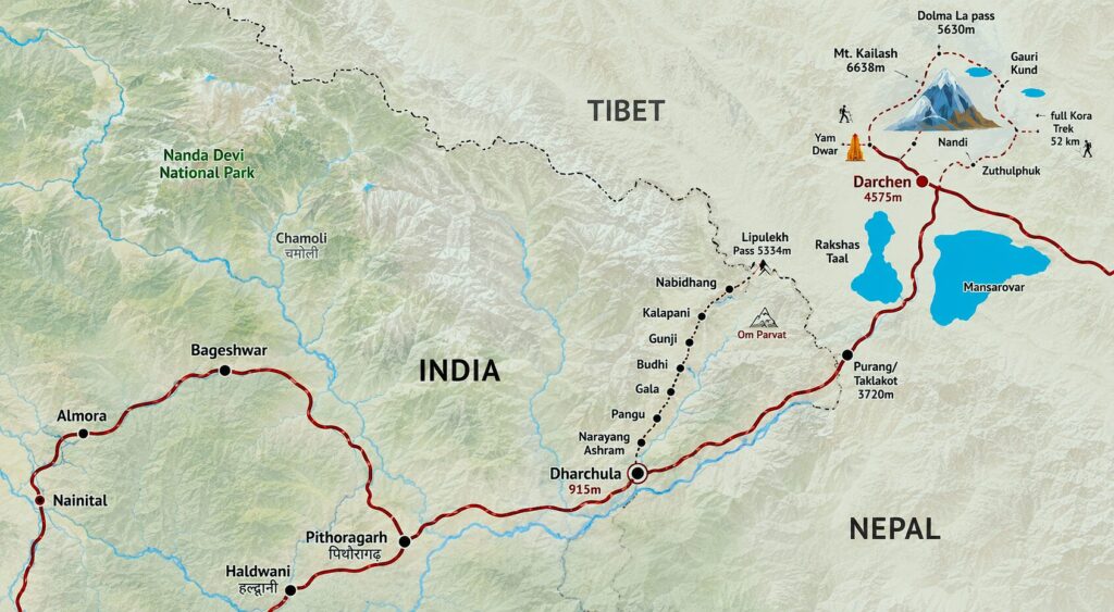 Dharchula Uttarakhand Kailash Mansarovar Yatra route map 